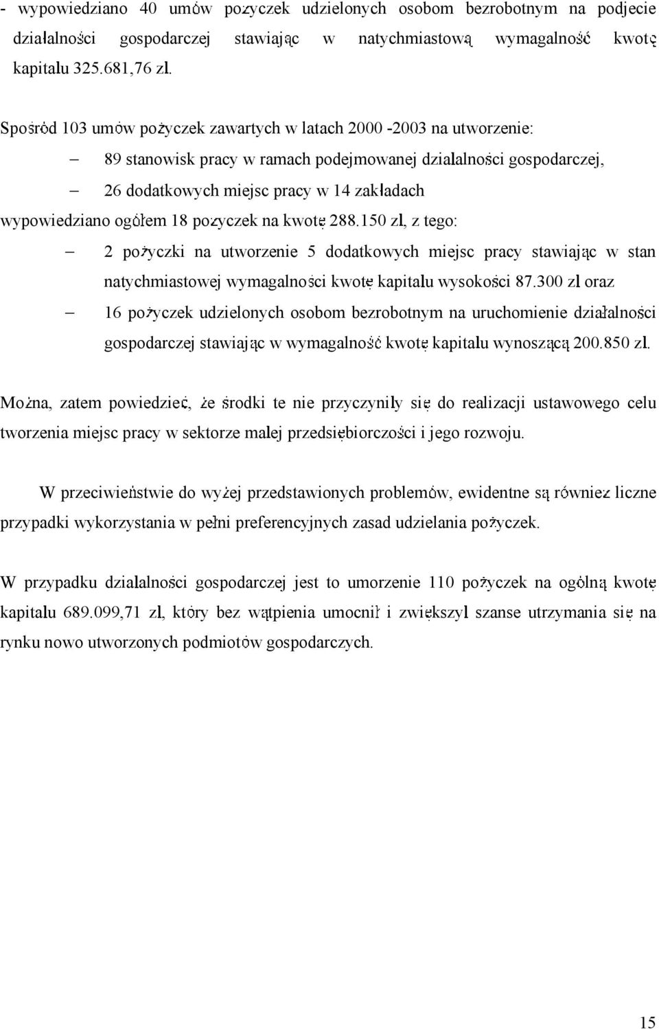 yczek na kwot 288.150 z, ztego: 2po yczki na utworzenie 5dodatkowych miejsc pracy stawiaj cwstan natychmiastowej wymagalno ci kwot kapita u wysoko ci 87.