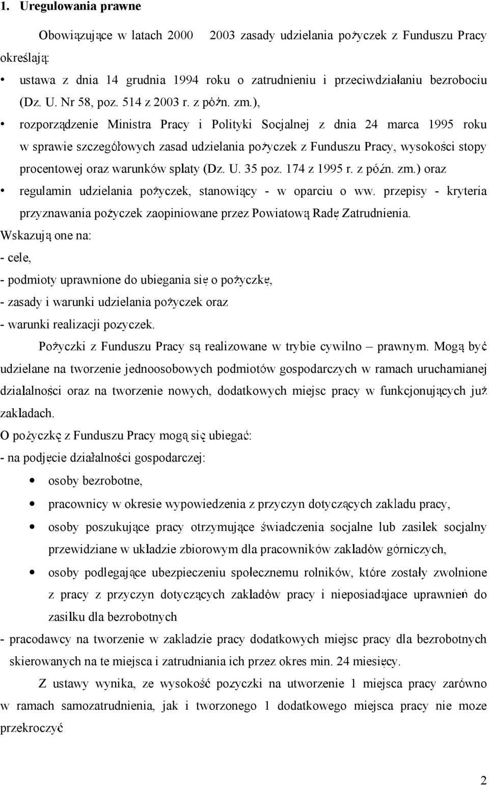 ), rozporz dzenie Ministra Pracy i Polityki Socjalnej z dnia 24 marca 1995 roku wsprawieszczeg owychzasadudzielaniapo yczekzfunduszupracy, wysoko cistopy procentowej oraz warunk w sp aty (Dz. U.