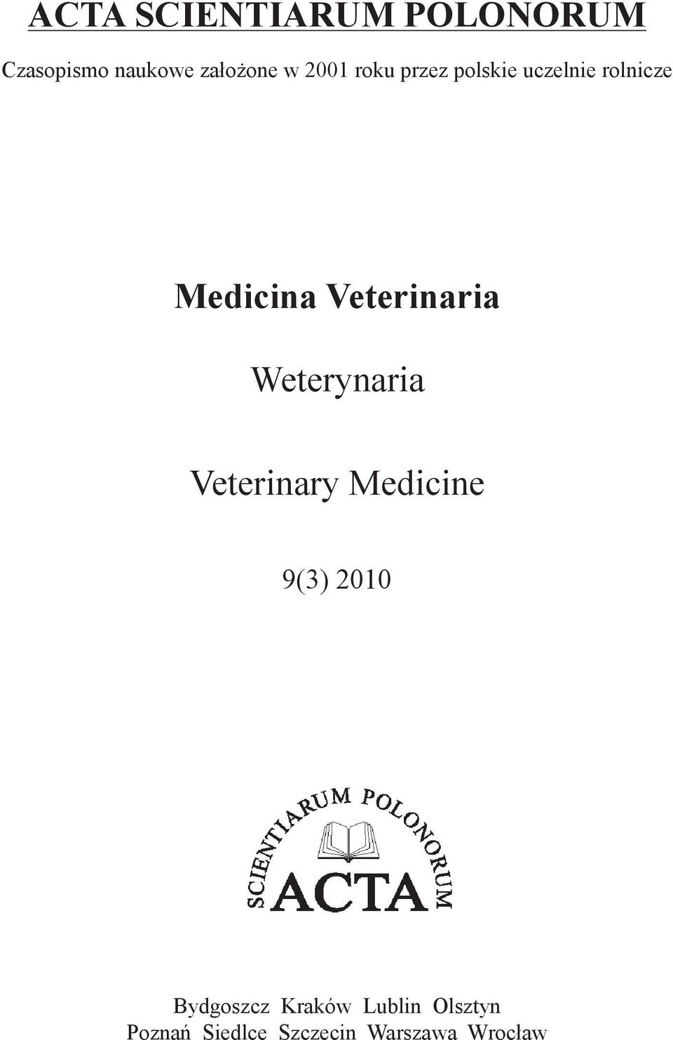 Veterinaria Weterynaria Veterinary Medicine 9(3) 2010