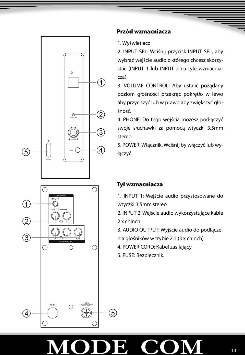 4 cza). 3. VOLUME CONTROL: Aby ustalić pożądany poziom głośności przekręć pokrętło w lewo aby przyciszyć lub w prawo aby zwiększyć głośność. 4.