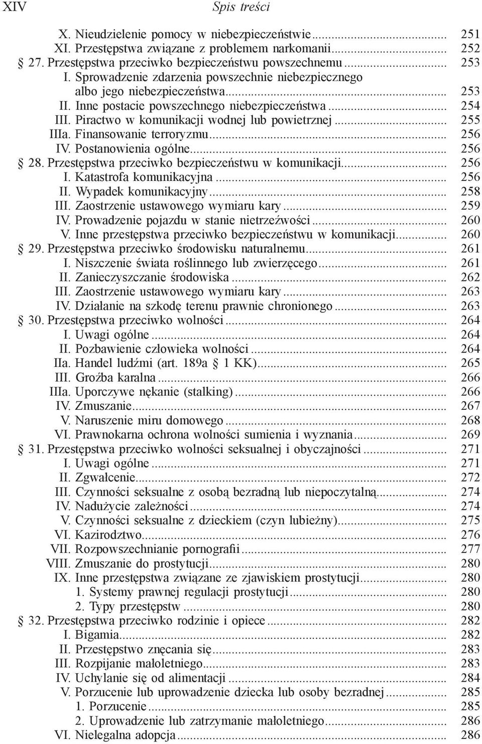 .. 255 IIIa. Finansowanie terroryzmu... 256 IV. Postanowienia ogólne... 256 28. Przestępstwa przeciwko bezpieczeństwu w komunikacji... 256 I. Katastrofa komunikacyjna... 256 II. Wypadek komunikacyjny.