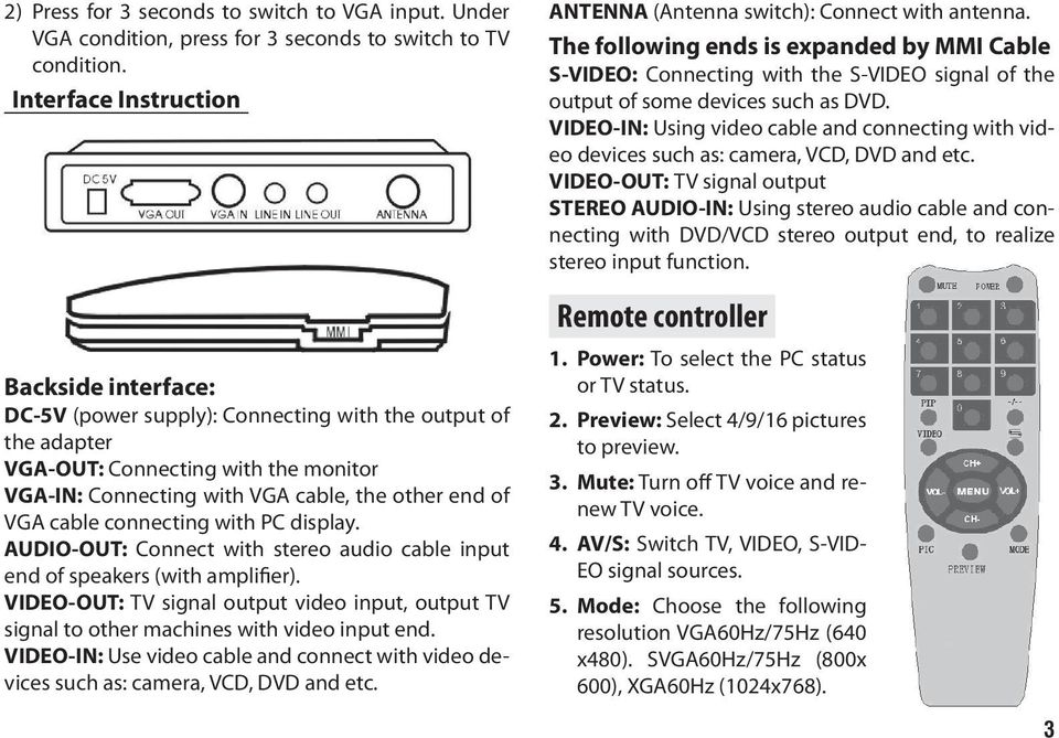 cable connecting with PC display. AUDIO-OUT: Connect with stereo audio cable input end of speakers (with amplifier).