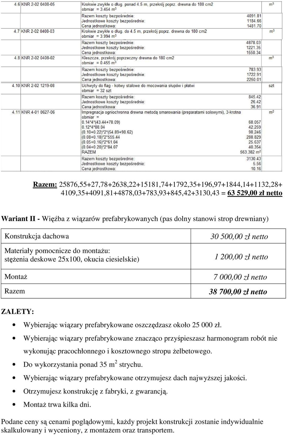 700,00 zł netto ZALETY: Wybierając wiązary prefabrykowane oszczędzasz około 25 000 zł.