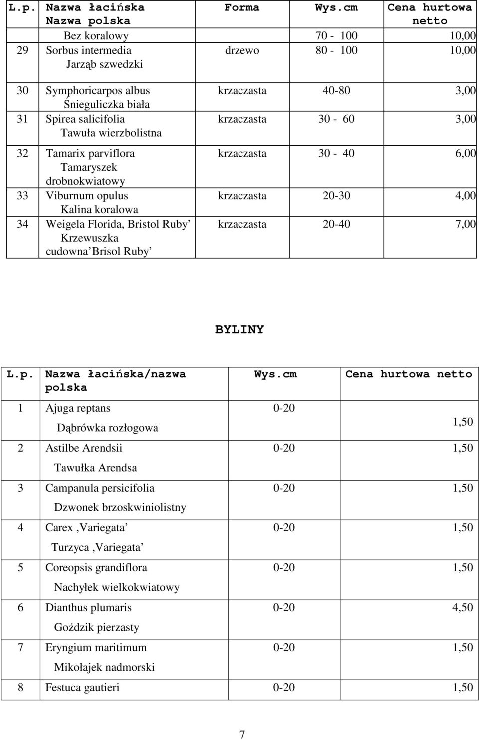 6,00 krzaczasta 20-30 4,00 krzaczasta 20-40 7,00 BYLIY L.p.