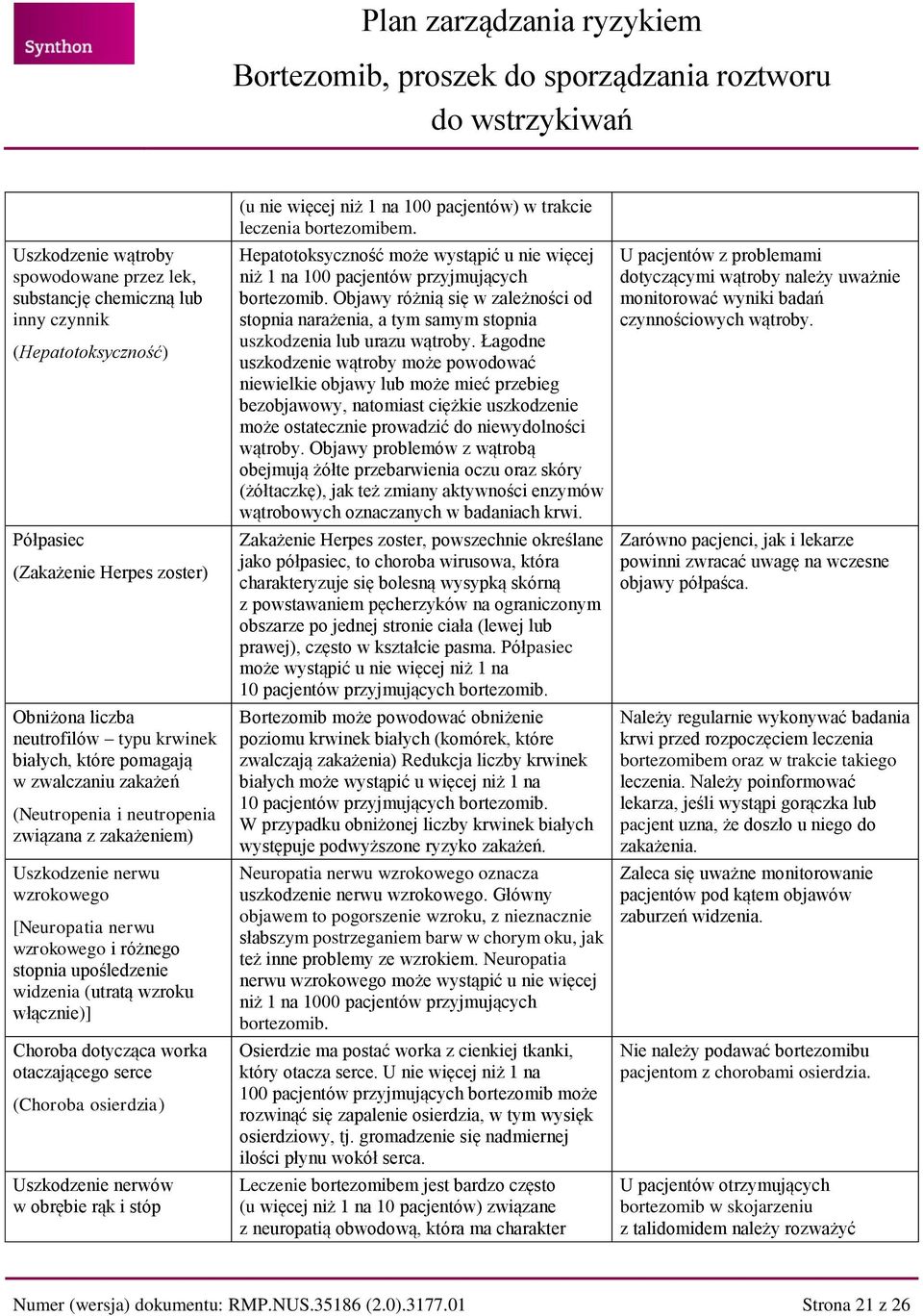 włącznie)] Choroba dotycząca worka otaczającego serce (Choroba osierdzia) Uszkodzenie nerwów w obrębie rąk i stóp (u nie więcej niż 1 na 100 pacjentów) w trakcie leczenia bortezomibem.