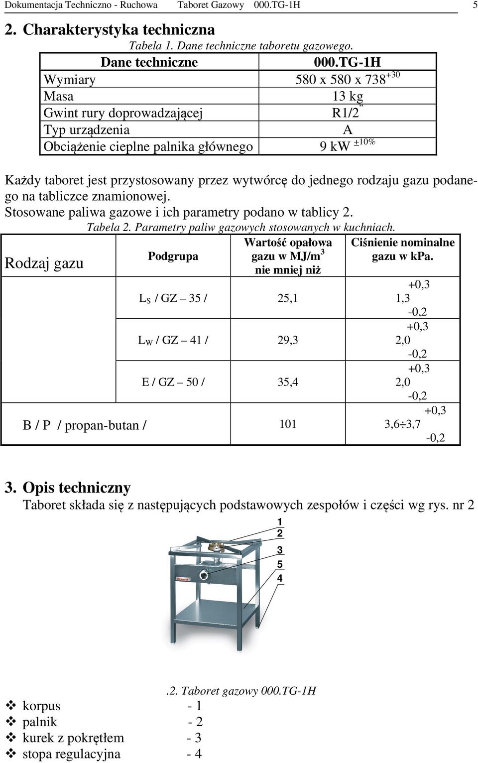 rodzaju gazu podanego na tabliczce znamionowej. Stosowane paliwa gazowe i ich parametry podano w tablicy 2. Tabela 2. Parametry paliw gazowych stosowanych w kuchniach.