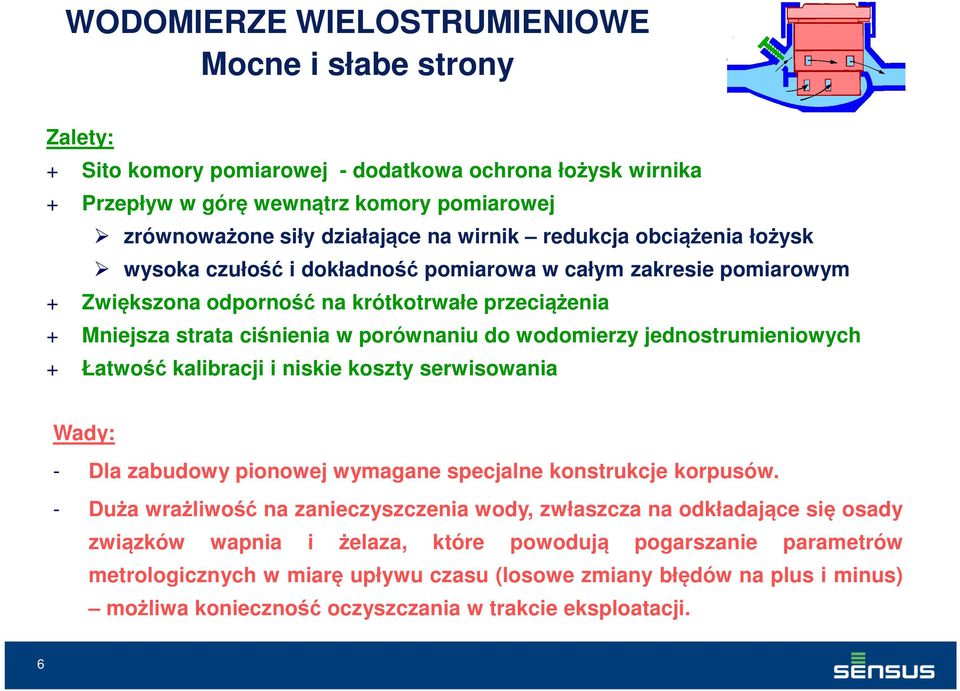 wodomierzy jednostrumieniowych + Łatwość kalibracji i niskie koszty serwisowania Wady: - Dla zabudowy pionowej wymagane specjalne konstrukcje korpusów.