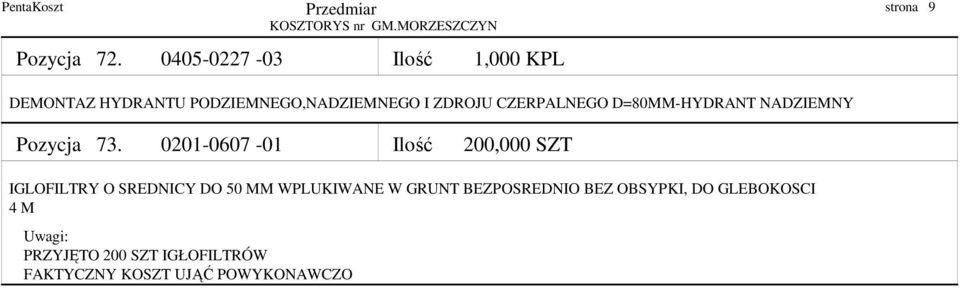 CZERPALNEGO D=80MM-HYDRANT NADZIEMNY Pozycja 73.