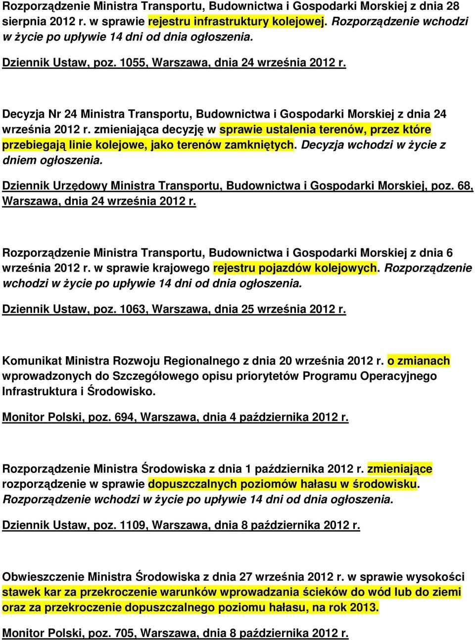 Decyzja Nr 24 Ministra Transportu, Budownictwa i Gospodarki Morskiej z dnia 24 września 2012 r.