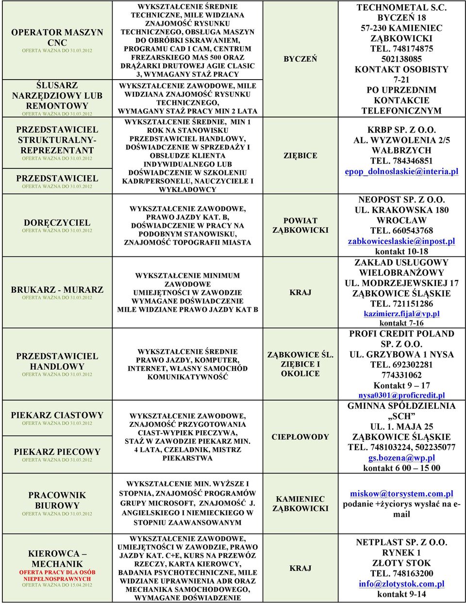 RYSUNKU TECHNICZNEGO, WYMAGANY STAŻ MIN 2 LATA MIN 1 ROK NA STANOWISKU HANDLOWY, DOŚWIADCZENIE W SPRZEDAŻY I OBSŁUDZE KLIENTA INDYWIDUALNEGO LUB DOŚWIADCZENIE W SZKOLENIU KADR/PERSONELU, NAUCZYCIELE