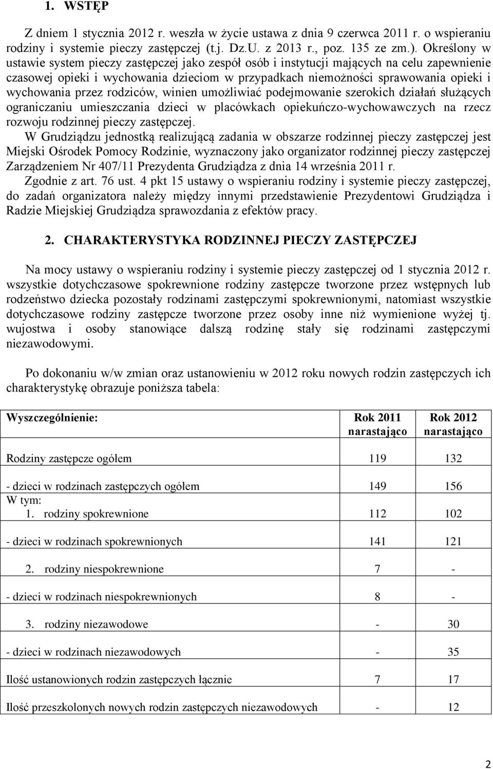 przez rodziców, winien umożliwiać podejmowanie szerokich działań służących ograniczaniu umieszczania dzieci w placówkach opiekuńczo-wychowawczych na rzecz rozwoju rodzinnej pieczy zastępczej.