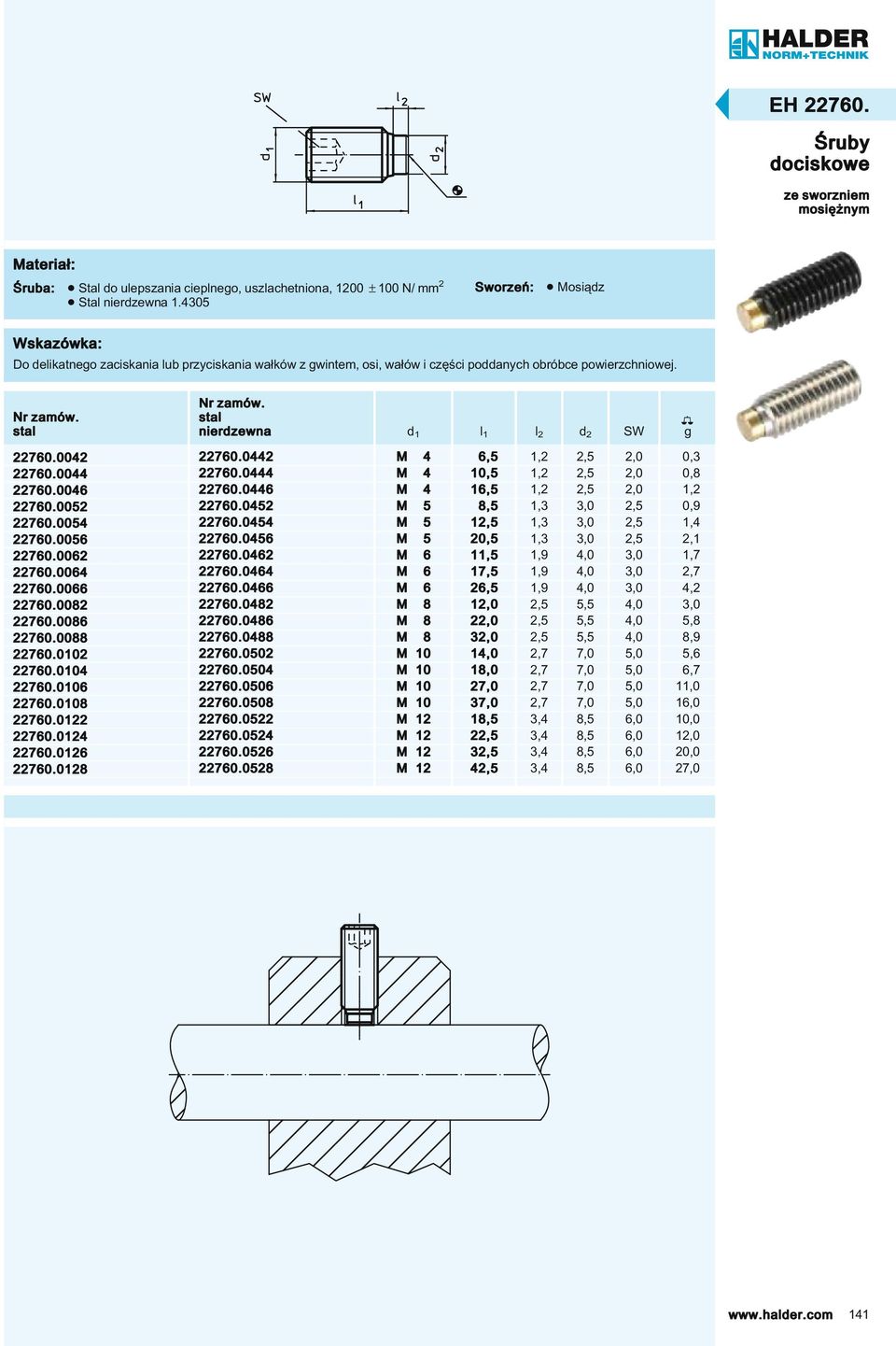 poddanych obróbce powierzchniowej. nierdzewna d 1 l 1 l 2 d 2 SW 22760.0042 22760.0442 M 4 6,5 1,2 2,5 2,0 0,3 22760.0044 22760.0444 M 4 10,5 1,2 2,5 2,0 0,8 22760.0046 22760.