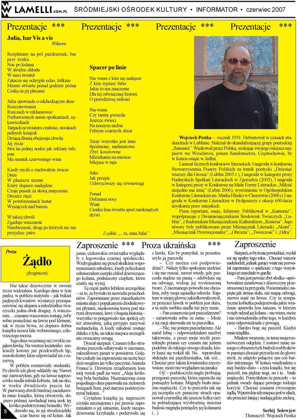 d³oni¹ obejmuje chwilê Jej ycie Stoi na jednej nodze jak szklany tulipan Ma smutek czerwonego wina Kiedy myœli o zuchwa³ym œwicie Dniu W p³aszczu szronu Który dopiero nadejdzie Czuje piasek za skór¹