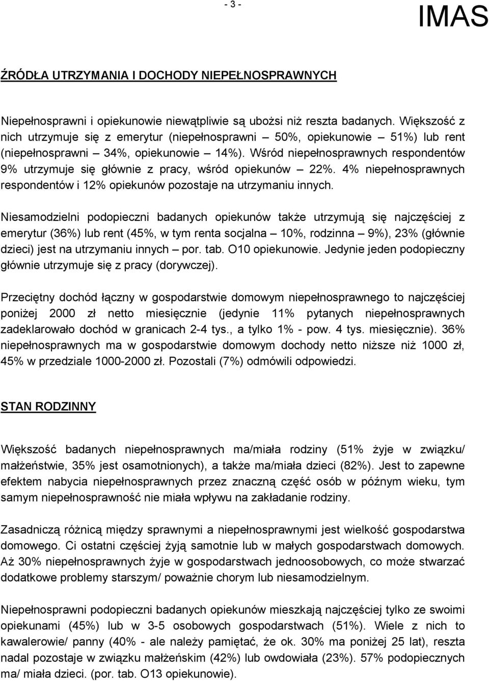 Wśród niepełnosprawnych respondentów utrzymuje się głównie z pracy, wśród opiekunów 2. niepełnosprawnych respondentów i 1 opiekunów pozostaje na utrzymaniu innych.