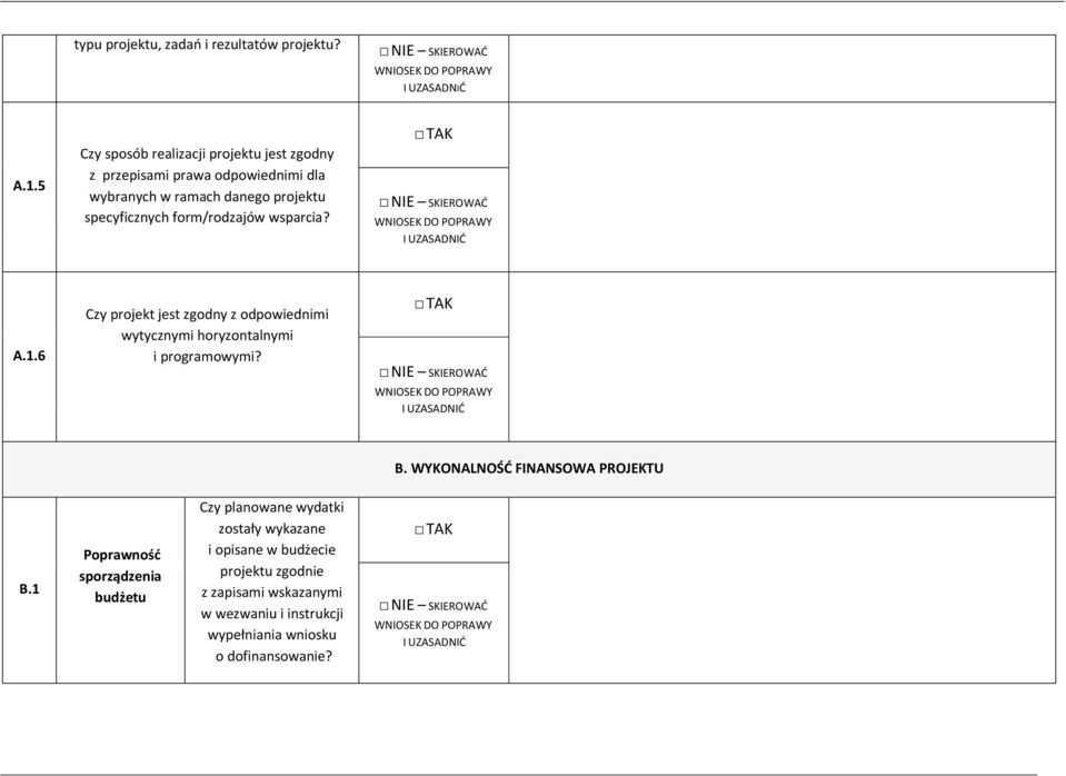 form/rodzajów wsparcia? A.1.6 Czy projekt jest zgodny z odpowiednimi wytycznymi horyzontalnymi i programowymi? B.