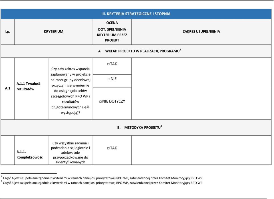 (jeśli występują)? DOTYCZY B. METODYKA PROJEKTU 3 B.1.