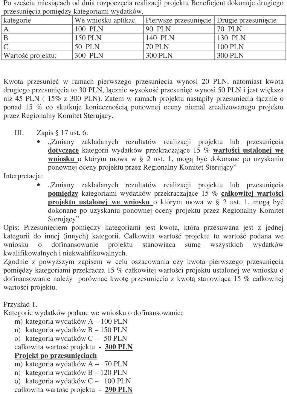 przesunicia wynosi 20 PLN, natomiast kwota drugiego przesunicia to 30 PLN, łcznie wysoko przesuni wynosi 50 PLN i jest wiksza ni 45 PLN ( 15% z 300 PLN).