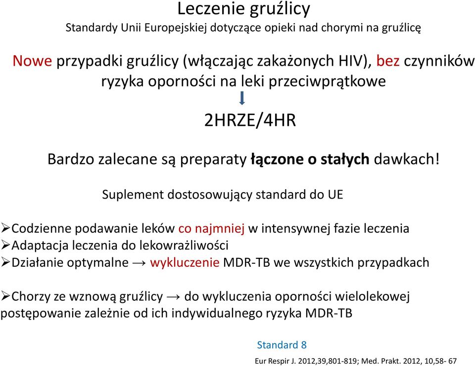 Suplement dostosowujący standard do UE Codzienne podawanie leków co najmniej w intensywnej fazie leczenia Adaptacja leczenia do lekowrażliwości