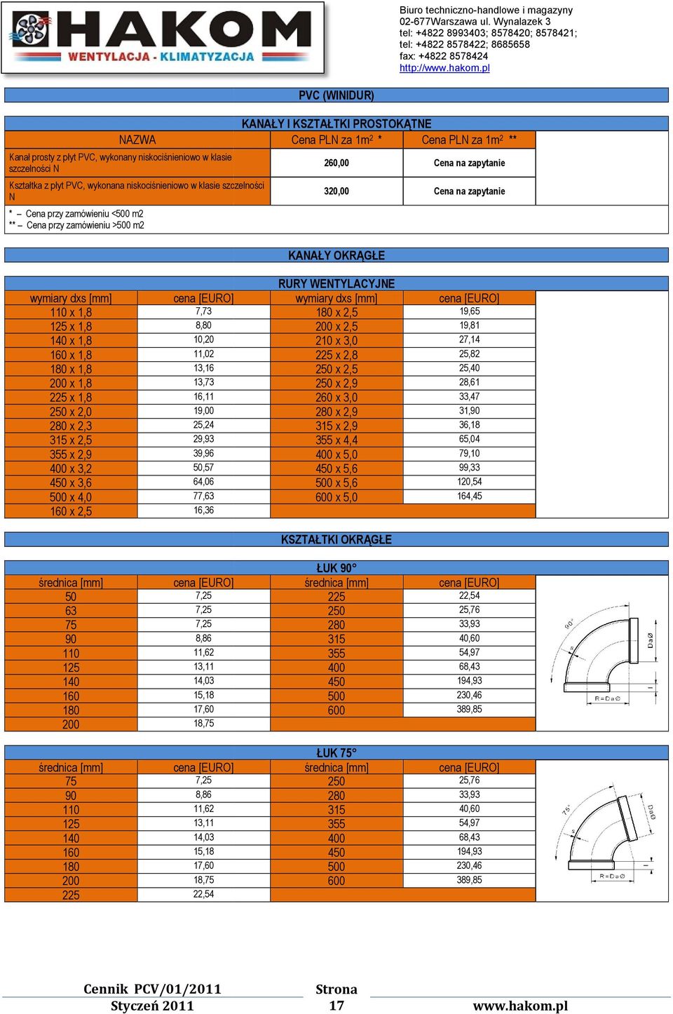 wymiary dxs [mm] 110 x 1,8 7,73 180 x 2,5 19,65 125 x 1,8 8,80 200 x 2,5 19,81 140 x 1,8 10,20 210 x 3,0 27,14 160 x 1,8 11,02 225 x 2,8 25,82 180 x 1,8 13,16 250 x 2,5 25,40 200 x 1,8 13,73 250 x