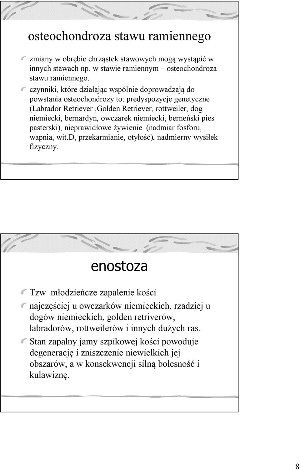 niemiecki, berneński pies pasterski), nieprawidłowe żywienie (nadmiar fosforu, wapnia, wit.d, przekarmianie, otyłość), nadmierny wysiłek fizyczny.