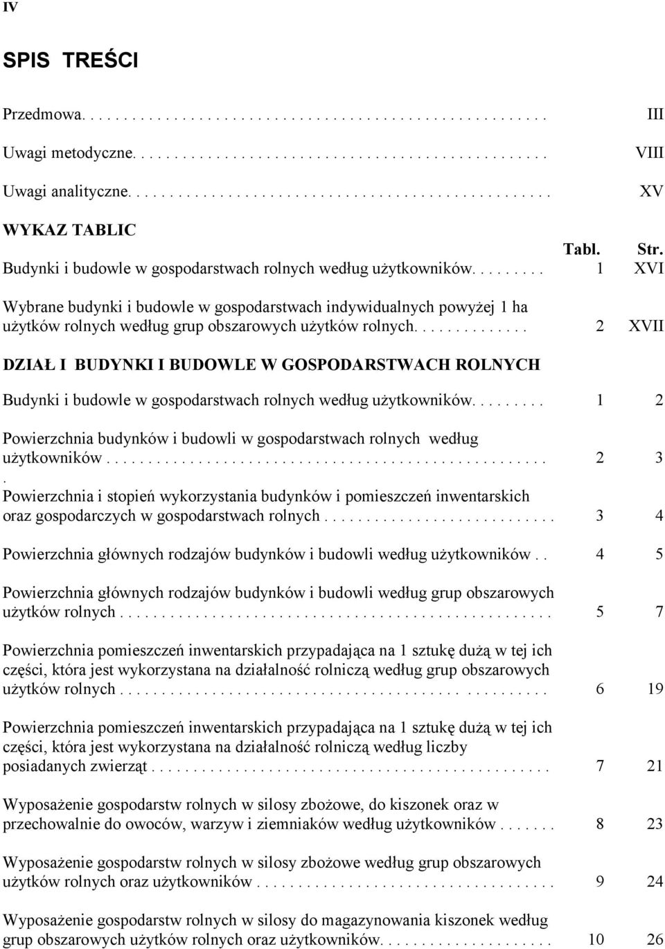 ........ 1 XVI Wybrane budynki i budowle w gospodarstwach indywidualnych powyżej 1 ha użytków rolnych według grup obszarowych użytków rolnych.