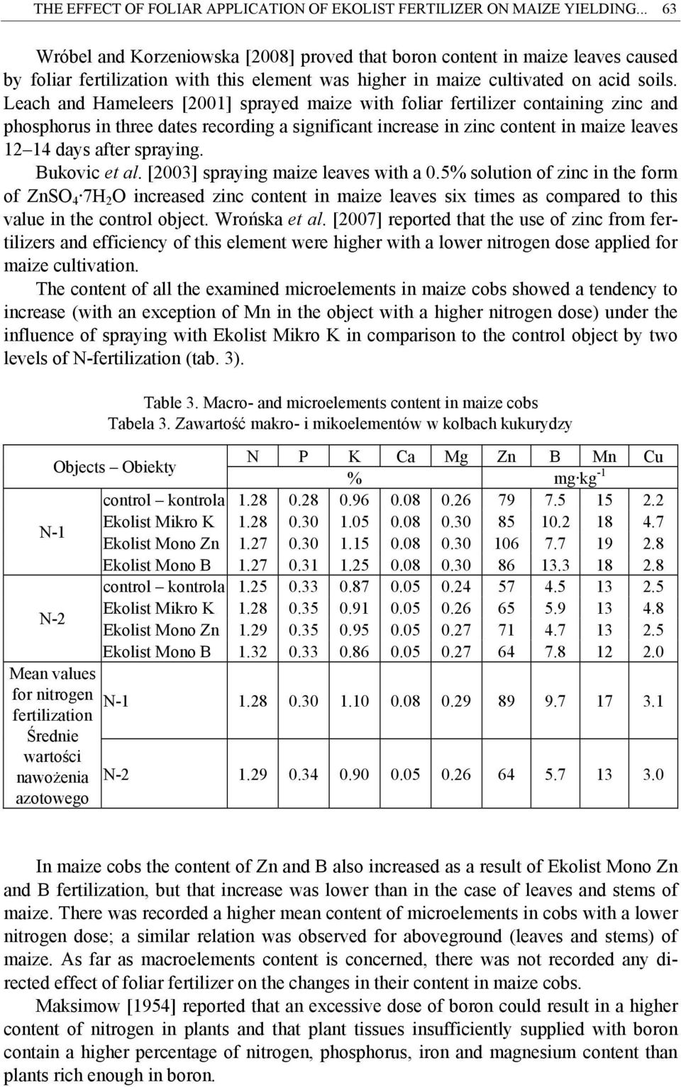 Leach and Hameleers [2001] sprayed maize with foliar fertilizer containing zinc and phosphorus in three dates recording a significant increase in zinc content in maize leaves 12 14 days after