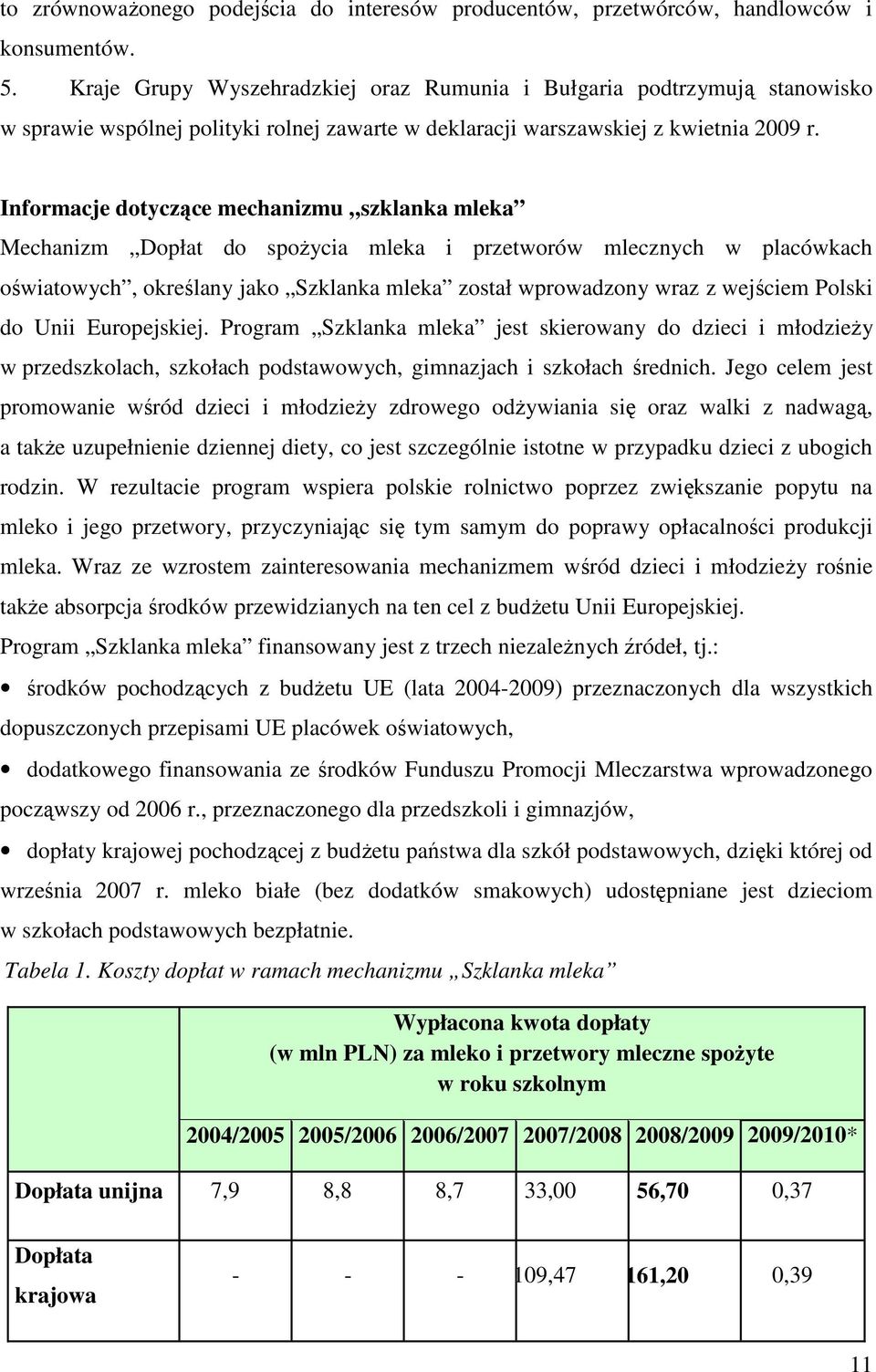 Informacje dotyczące mechanizmu szklanka mleka Mechanizm Dopłat do spoŝycia mleka i przetworów mlecznych w placówkach oświatowych, określany jako Szklanka mleka został wprowadzony wraz z wejściem