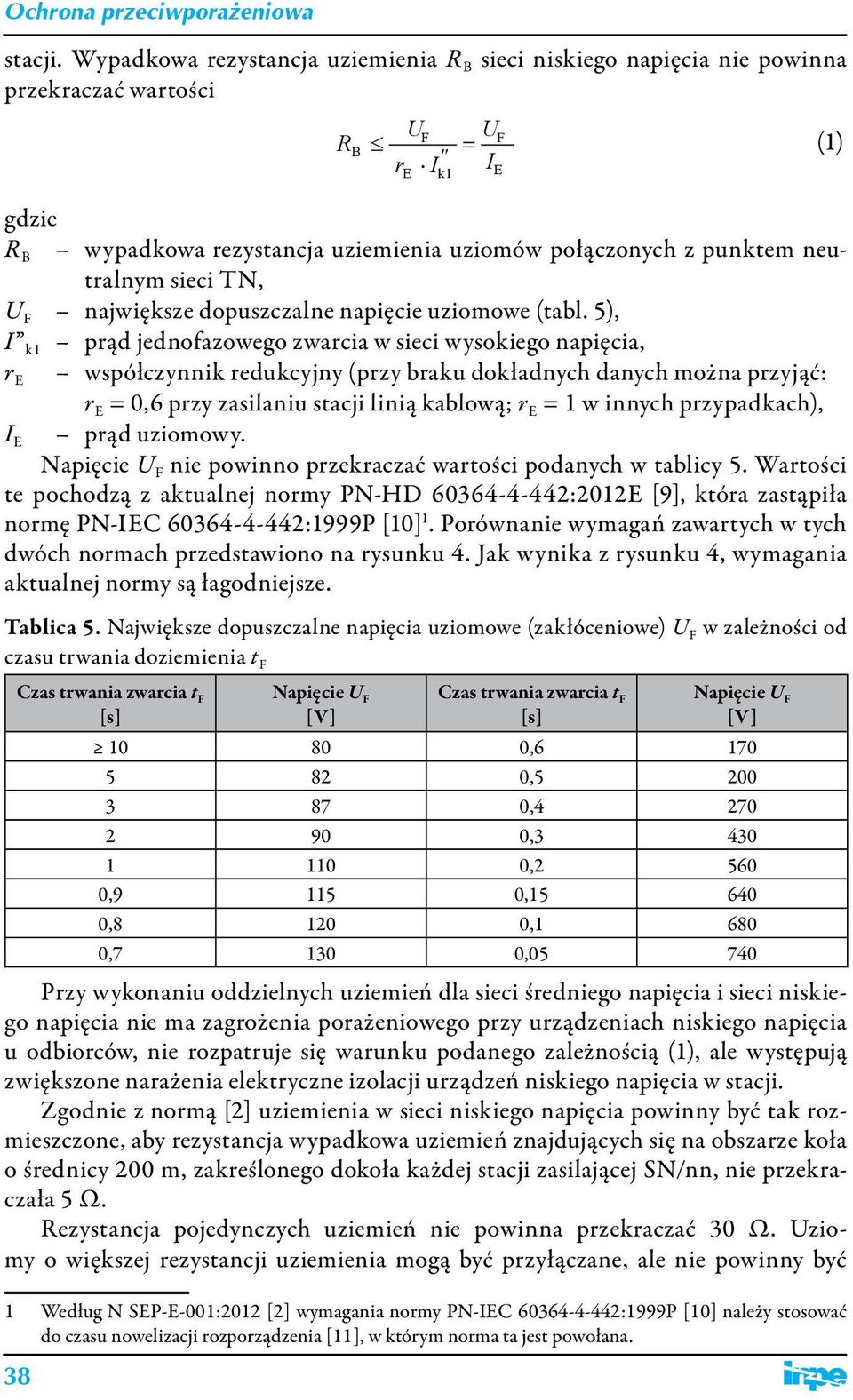 neutralnym sieci TN, U F największe dopuszczalne napięcie uziomowe (tabl.