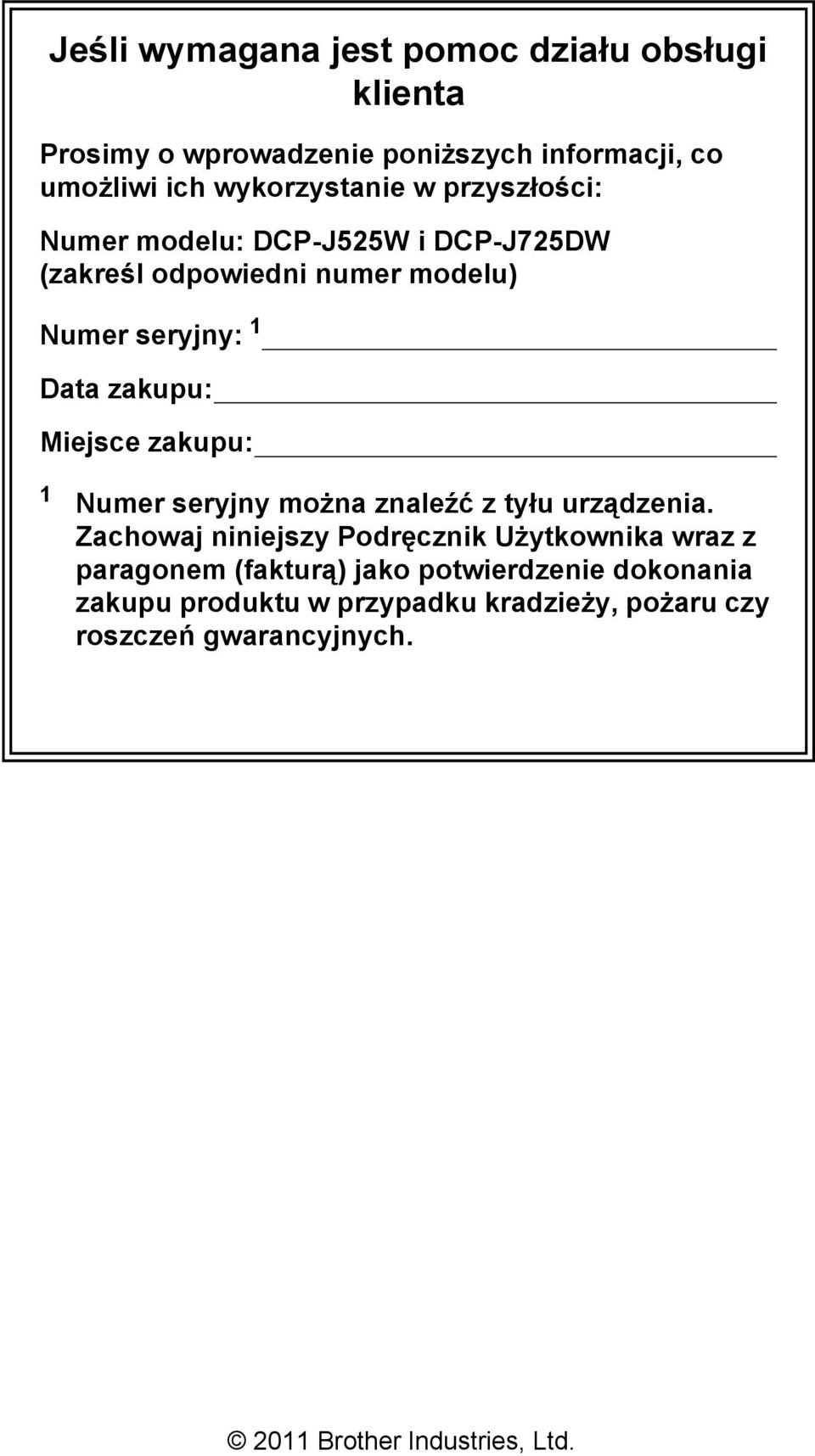 zakupu: 1 Numer seryjny można znaleźć z tyłu urządzenia.