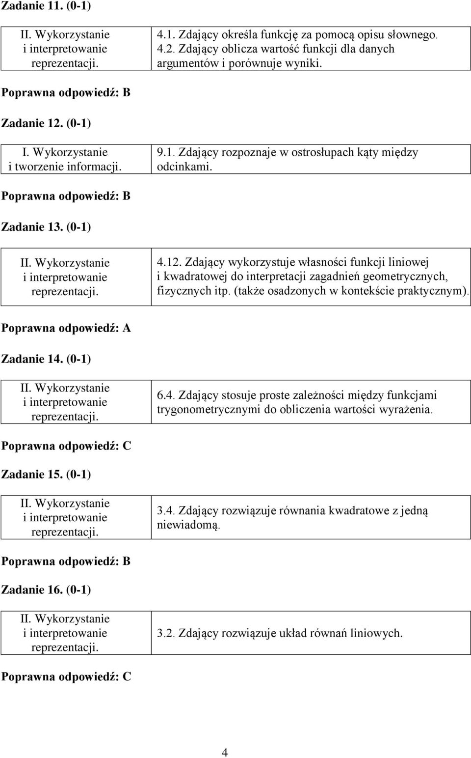 . Zdający wykorzystuje własności funkcji liniowej i kwadratowej do interpretacji zagadnień geometrycznych, fizycznych itp. (także osadzonych w kontekście praktycznym). Poprawna odpowiedź: A Zadanie.