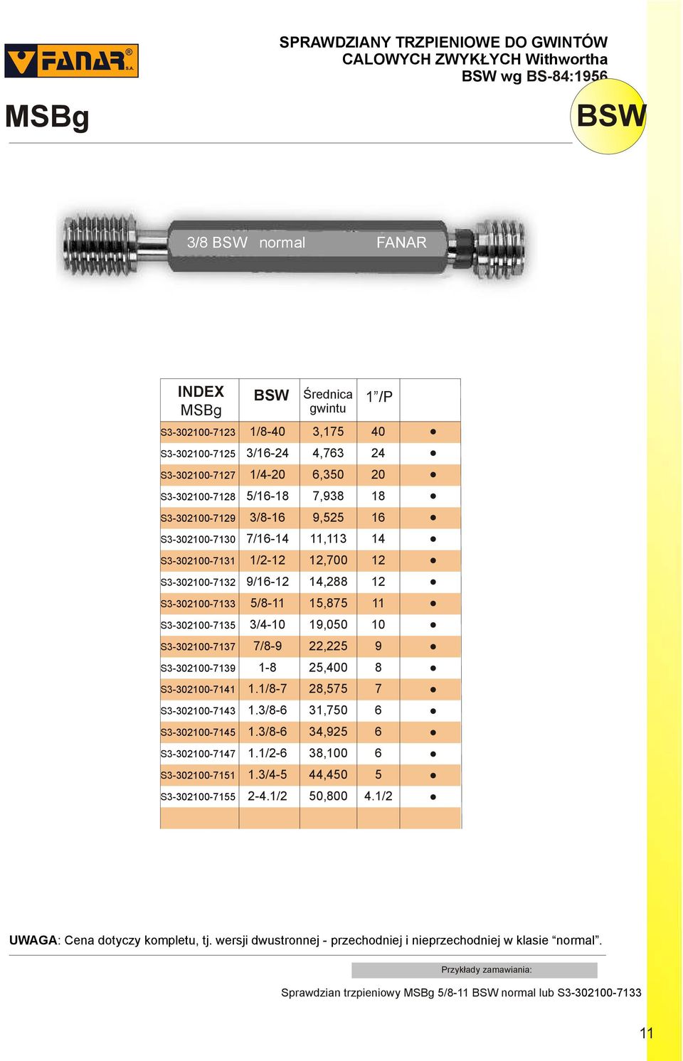 S3-302100-7151 S3-302100-7155 3/16-24 4,763 24 1/4-20 6,350 20 5/16-18 7,938 18 3/8-16 9,525 16 7/16-14 11,113 14 1/2-12 12,700 12 9/16-12 14,288 12 5/8-11 15,875 11 3/4-10 19,050 10 7/8-9 22,225 9