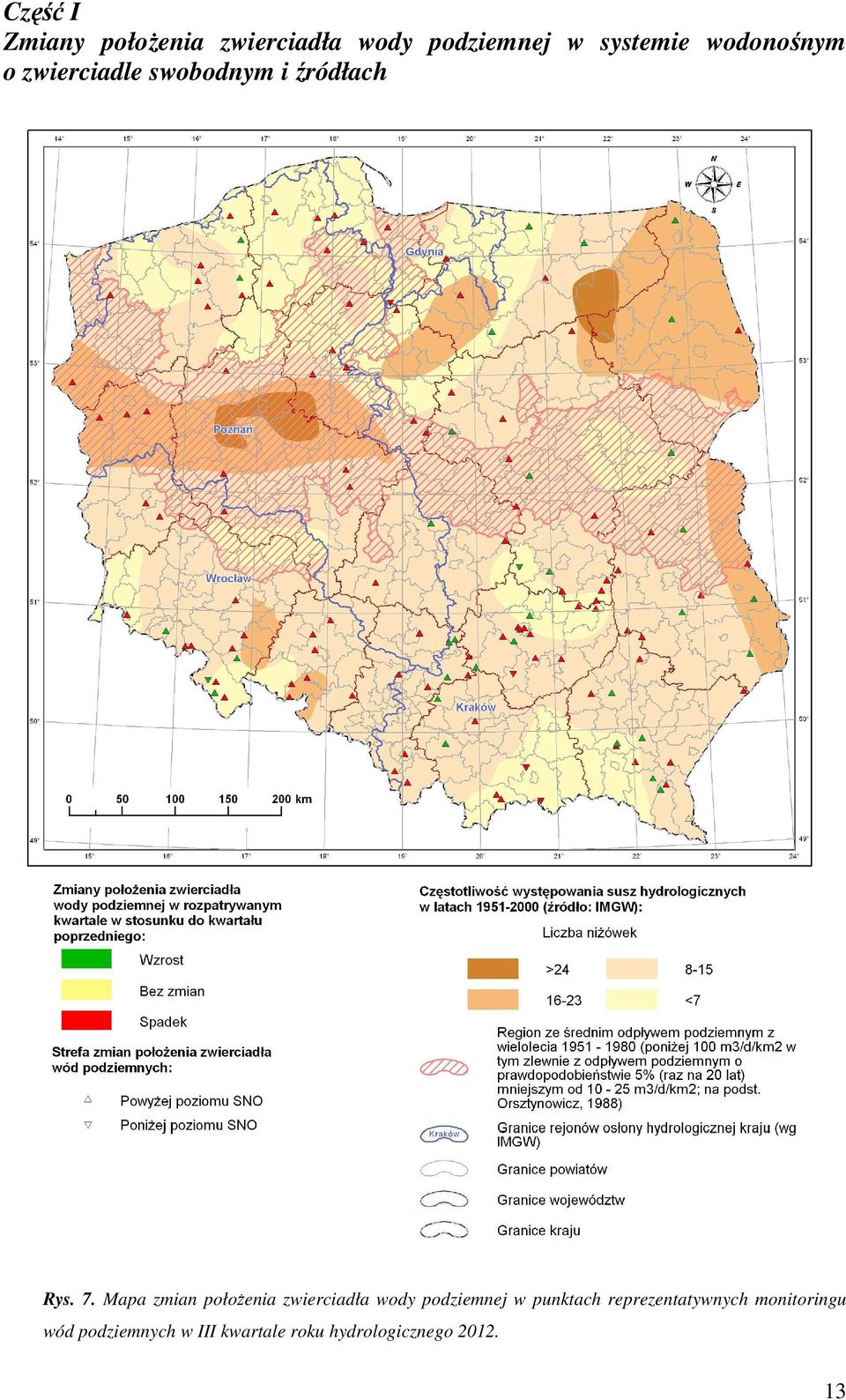 Mapa zmian połoŝenia zwierciadła wody podziemnej w punktach