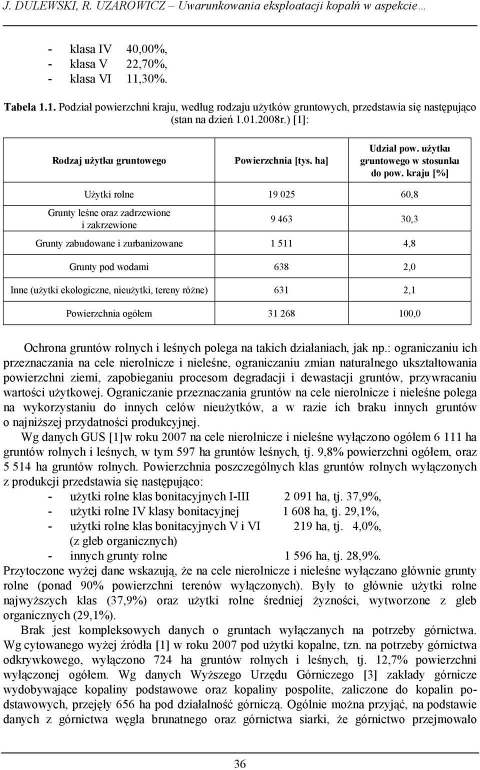 użytku gruntowego w stosunku do pow.