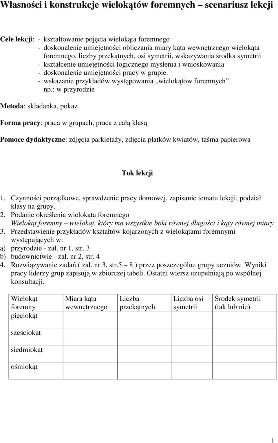 - wskazanie przykładów występowania wielokątów foremnych np.