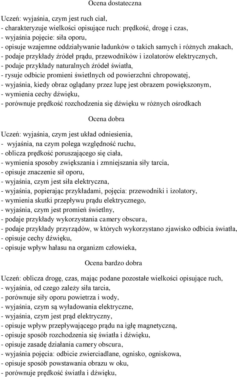 powierzchni chropowatej, - wyjaśnia, kiedy obraz oglądany przez lupę jest obrazem powiększonym, - wymienia cechy dźwięku, - porównuje prędkość rozchodzenia się dźwięku w różnych ośrodkach Uczeń: