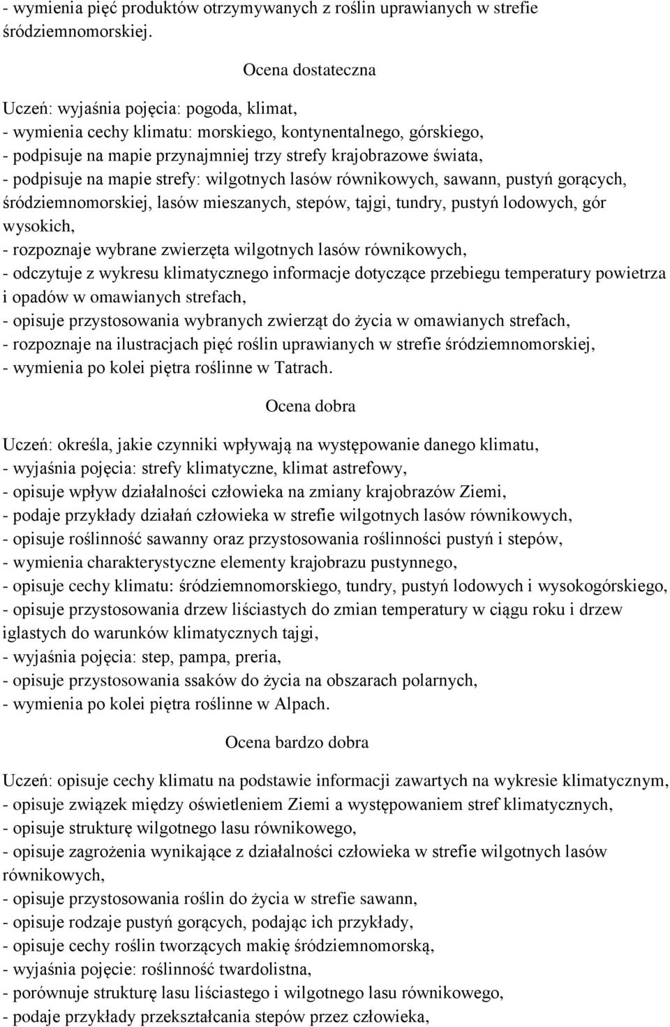 podpisuje na mapie strefy: wilgotnych lasów równikowych, sawann, pustyń gorących, śródziemnomorskiej, lasów mieszanych, stepów, tajgi, tundry, pustyń lodowych, gór wysokich, - rozpoznaje wybrane