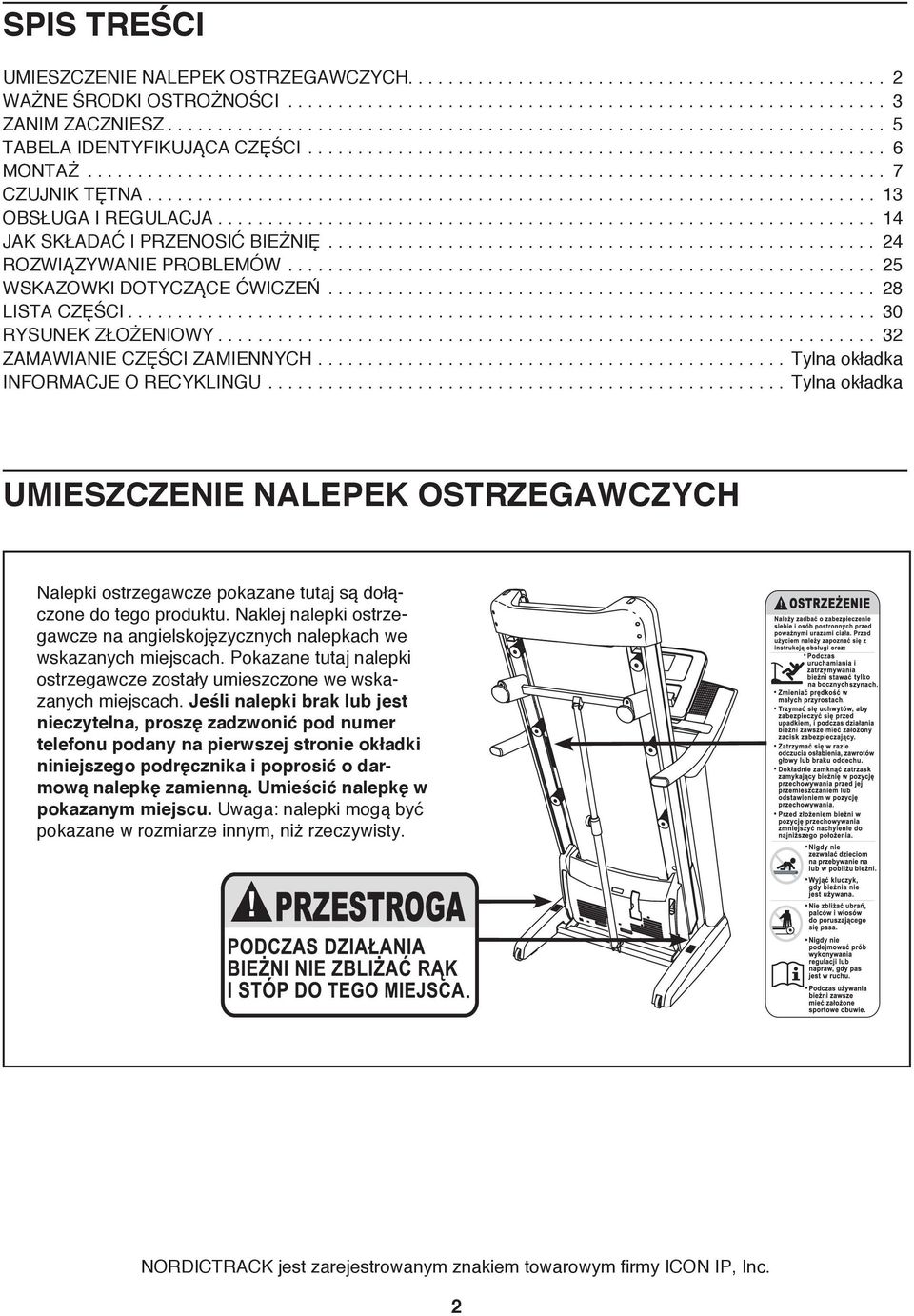 ........................................................................ 3 OBSŁUGA I REGULACJA.................................................................. 4 JAK SKŁADAĆ I PRZENOSIĆ BIEŻNIĘ.