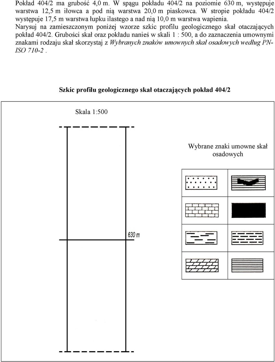 Narysuj na zamieszczonym poniżej wzorze szkic profilu geologicznego skał otaczających pokład 404/2.