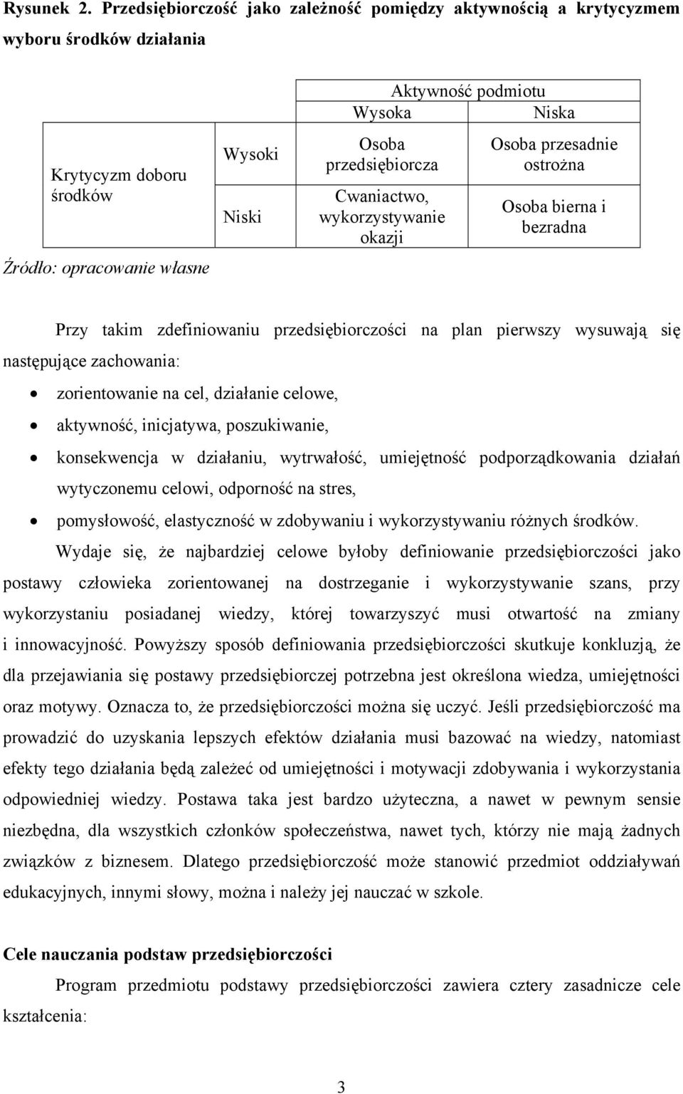 wykorzystywanie okazji Osoba przesadnie ostrożna Osoba bierna i bezradna Przy takim zdefiniowaniu przedsiębiorczości na plan pierwszy wysuwają się następujące zachowania: zorientowanie na cel,