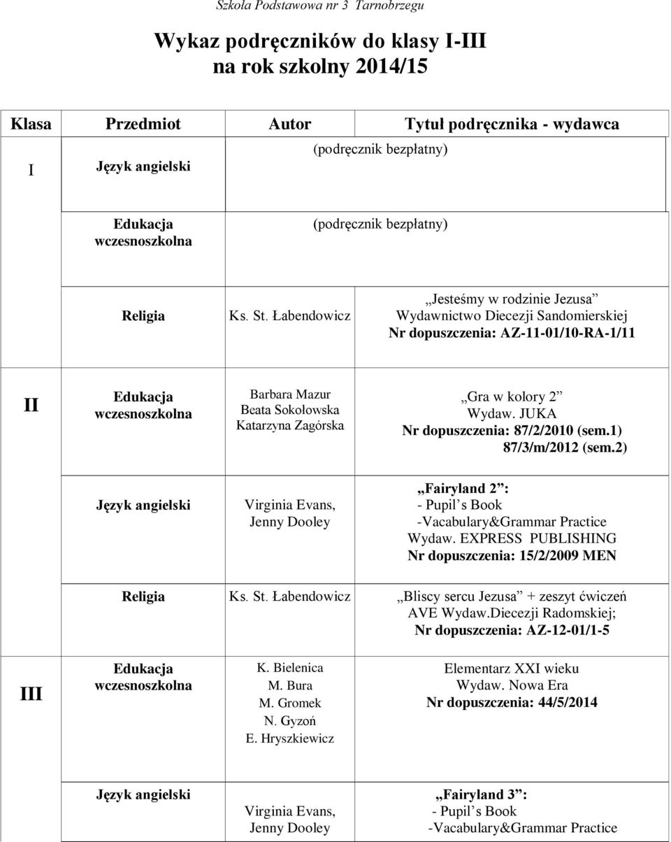 Łabendowicz Jesteśmy w rodzinie Jezusa Wydawnictwo Diecezji Sandomierskiej Nr dopuszczenia: AZ-11-01/10-RA-1/11 II Edukacja wczesnoszkolna Barbara Mazur Beata Sokołowska Katarzyna Zagórska Gra w