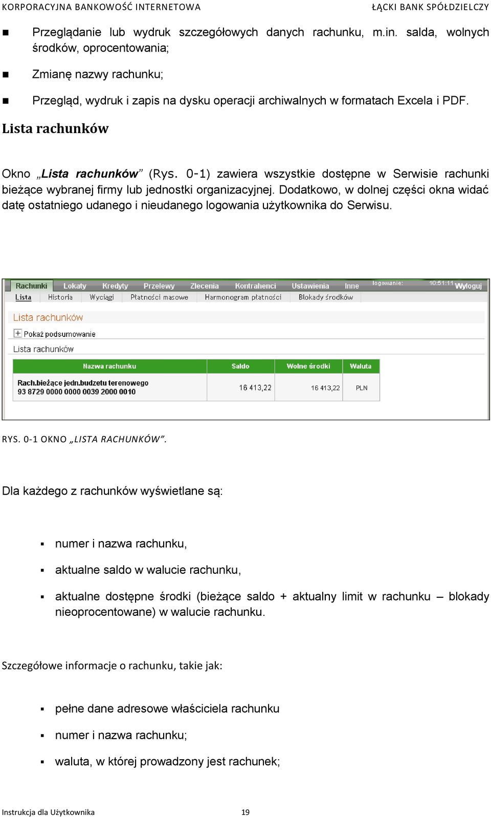 0-1) zawiera wszystkie dostępne w Serwisie rachunki bieżące wybranej firmy lub jednostki organizacyjnej.