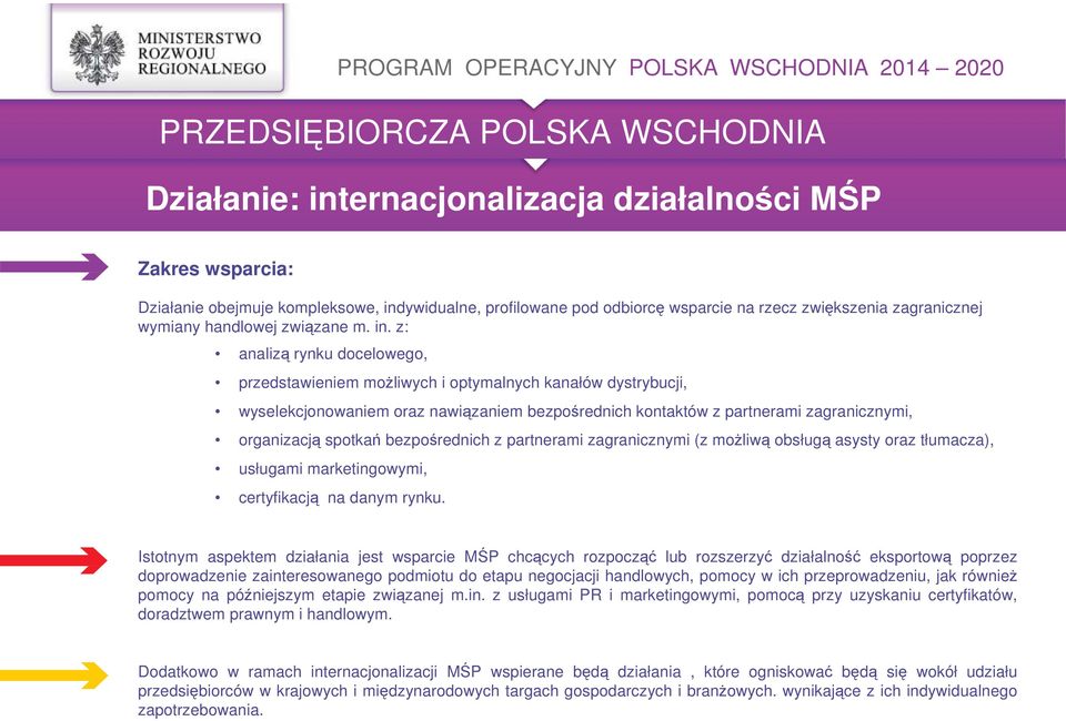 z: analizą rynku docelowego, przedstawieniem moŝliwych i optymalnych kanałów dystrybucji, wyselekcjonowaniem oraz nawiązaniem bezpośrednich kontaktów z partnerami zagranicznymi, organizacją spotkań