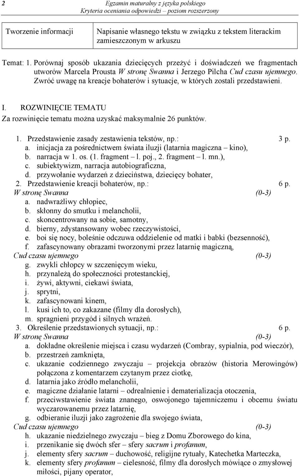 Zwróć uwagę na kreacje bohaterów i sytuacje, w których zostali przedstawieni. I. ROZWINIĘCIE TEMATU Za rozwinięcie tematu można uzyskać maksymalnie 26 punktów. 1.