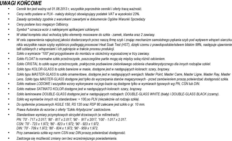 W skład kompletu okuć wchodzą tylko elementy mocowane do szkła - zamek, klamka oraz 2 zawiasy.