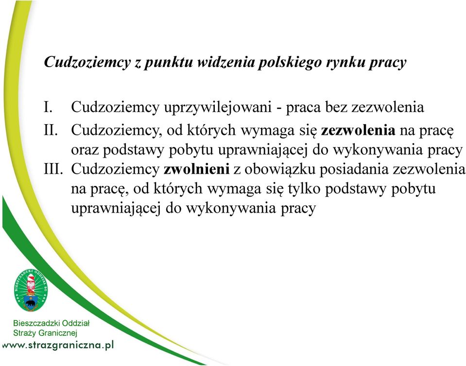 Cudzoziemcy, od których wymaga się zezwolenia na pracę oraz podstawy pobytu uprawniającej do