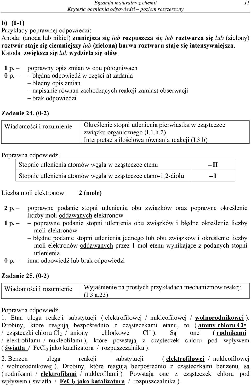 błędna odpowiedź w części a) zadania błędny opis zmian napisanie równań zachodzących reakcji zamiast obserwacji brak odpowiedzi Zadanie 24.