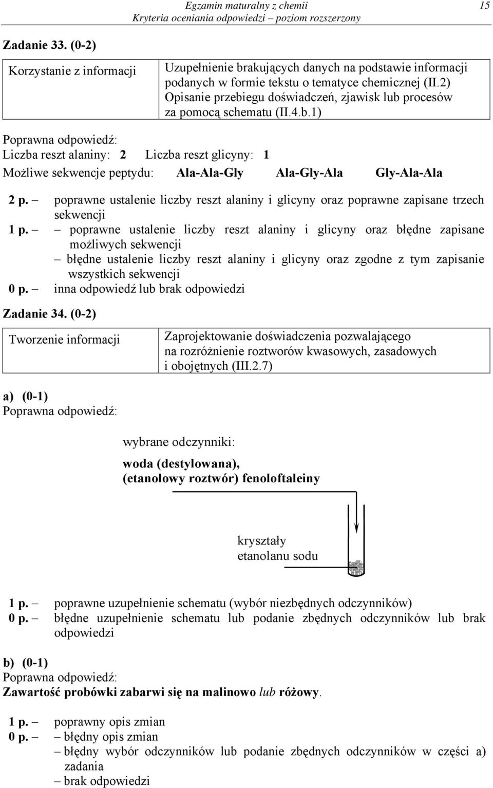 poprawne ustalenie liczby reszt alaniny i glicyny oraz poprawne zapisane trzech sekwencji 1 p.