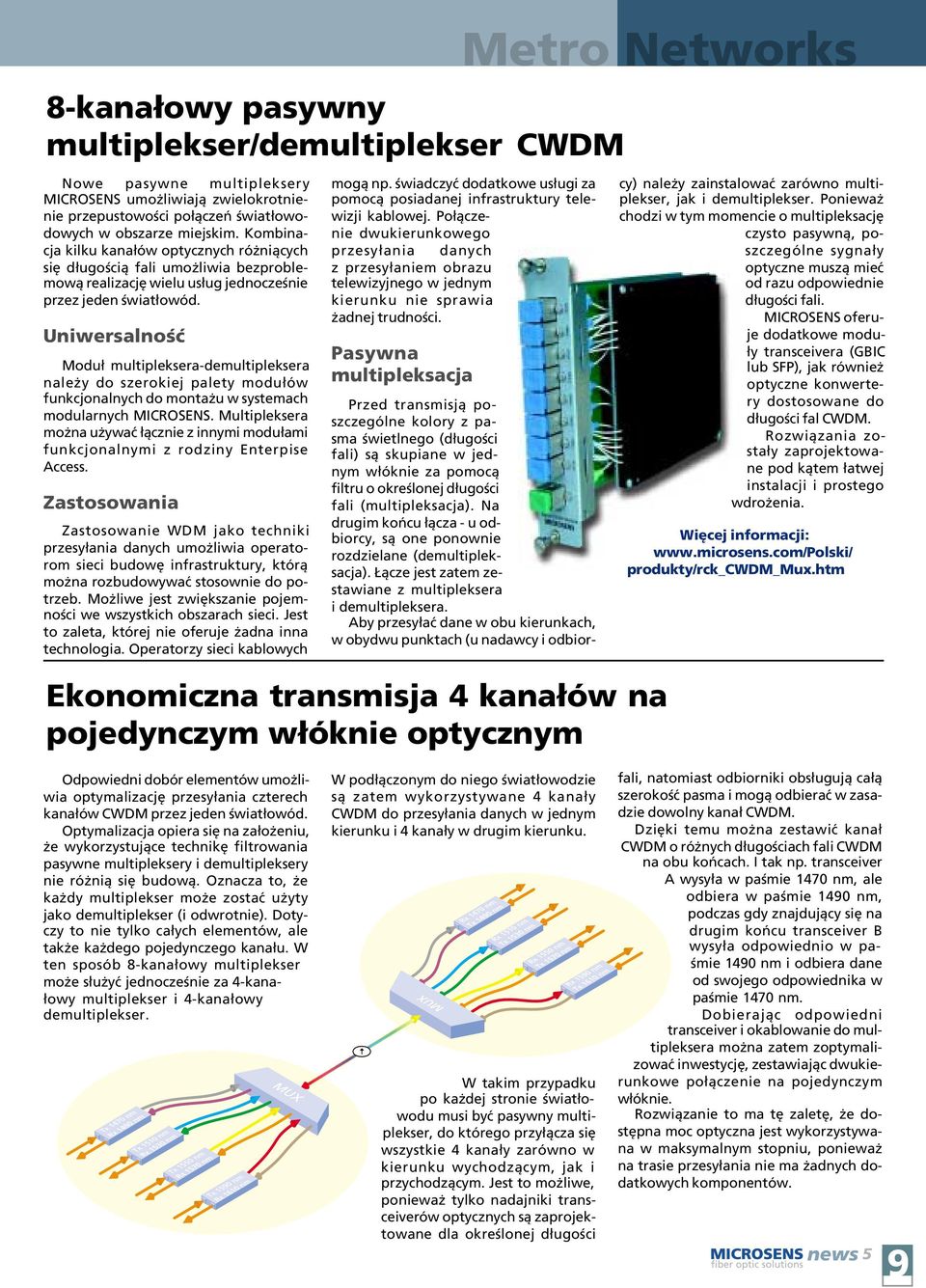 Uniwersalnoœæ Modu³ multipleksera-demultipleksera nale y do szerokiej palety modu³ów funkcjonalnych do monta u w systemach modularnych MICROSENS.