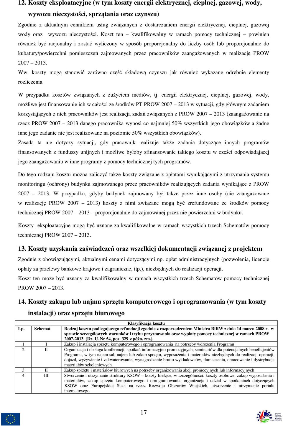 Koszt ten kwalifikowalny w ramach pomocy technicznej powinien również być racjonalny i zostać wyliczony w sposób proporcjonalny do liczby osób lub proporcjonalnie do kubatury/powierzchni pomieszczeń