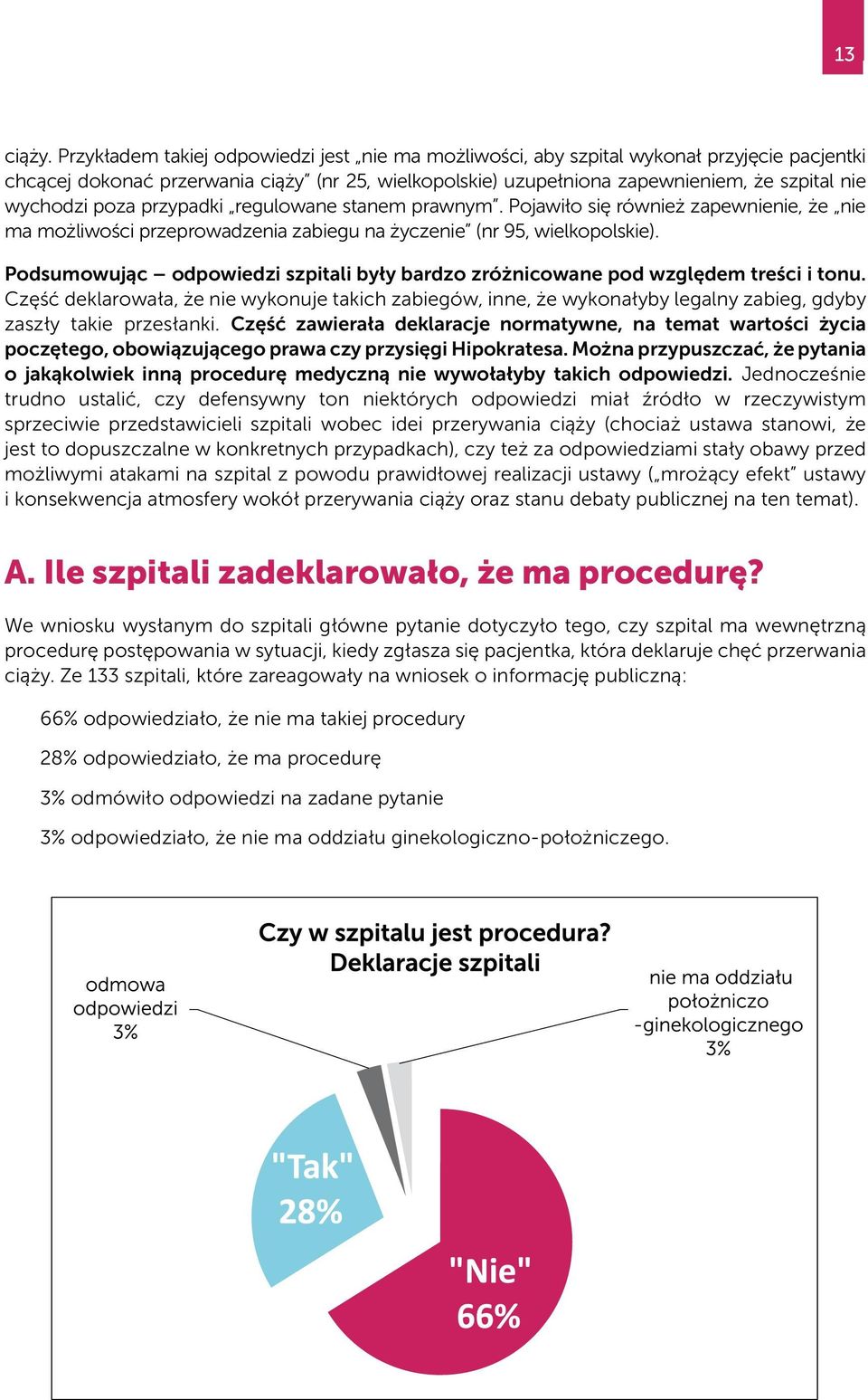 poza przypadki regulowane stanem prawnym. Pojawiło się również zapewnienie, że nie ma możliwości przeprowadzenia zabiegu na życzenie (nr 95, wielkopolskie).